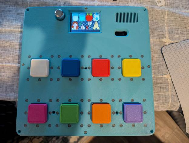 A blue rectangular object with colorful squares

AI-generated content may be incorrect.